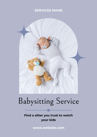 Little Baby Sleeping with Teddy Bear Poster Design Template