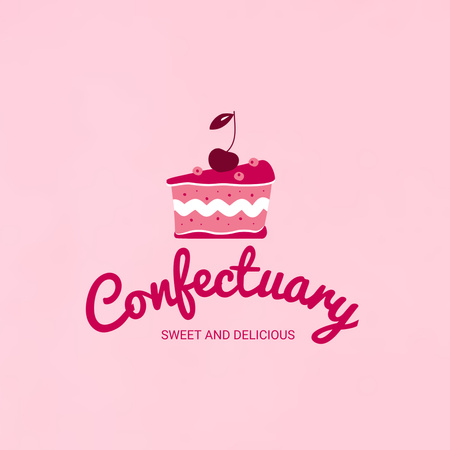 Anúncio de padaria com cereja em bolo doce Logo Modelo de Design