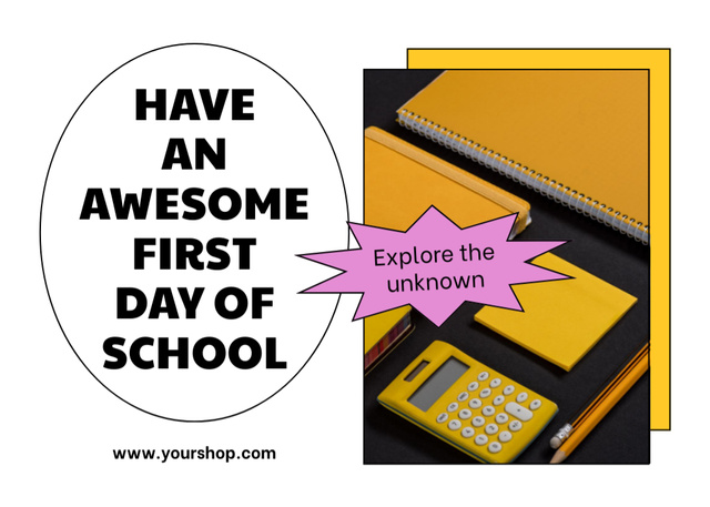 Awesome Back to School Announcement With Calculator Postcard 5x7in – шаблон для дизайну