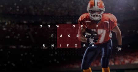 Plantilla de diseño de Rugby Uniform Discount Offer with American Football Player Facebook AD 