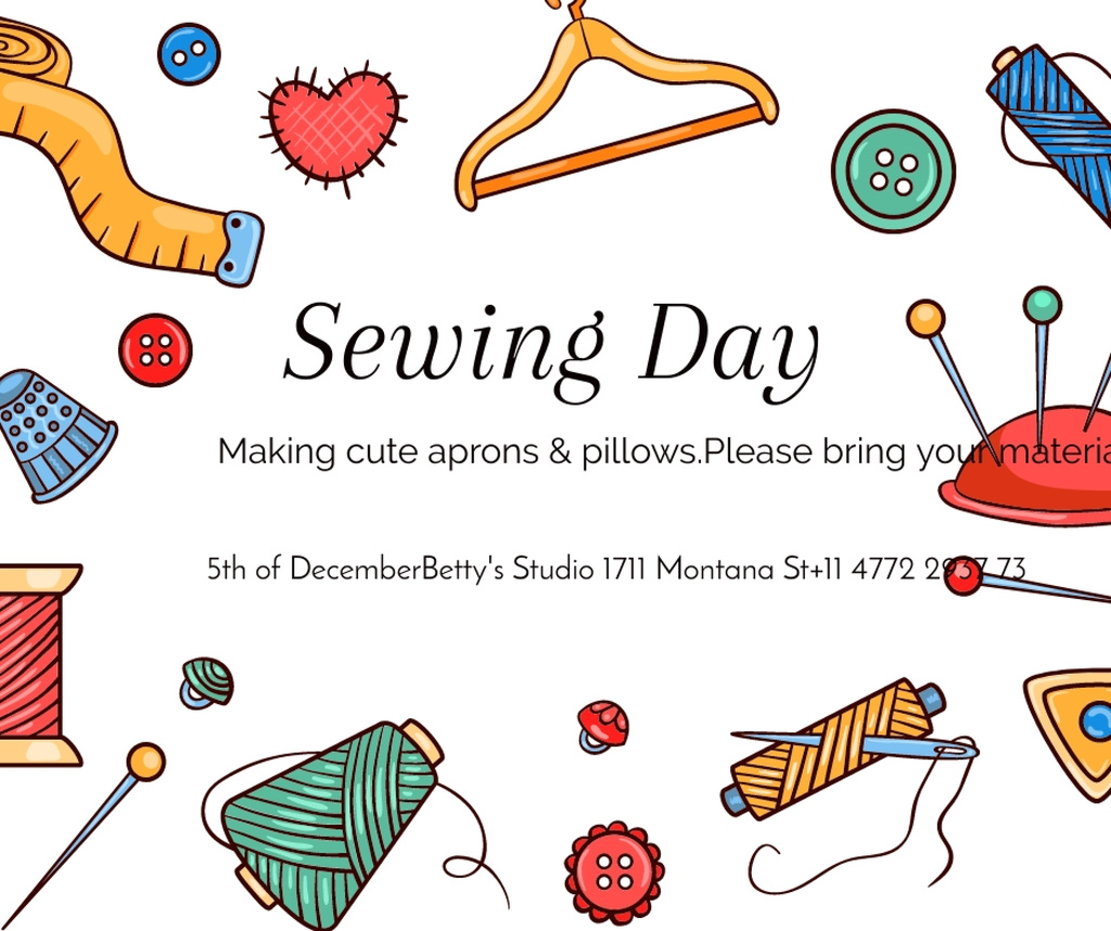 Ontwerpsjabloon van Facebook van Sewing day event with needlework tools