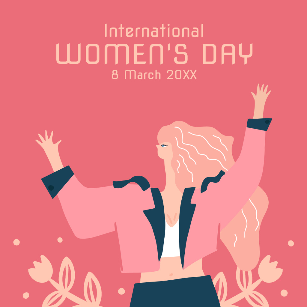 Illustration of Happy Woman on International Women's Day Instagram Design Template