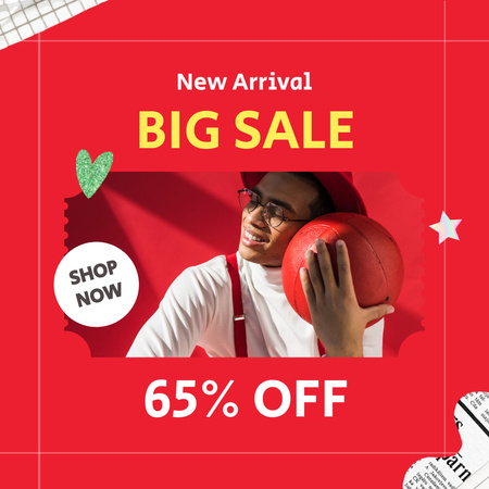 New Arrival Big Sale Announcement with Young African American Instagram Design Template