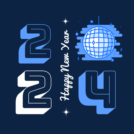Plantilla de diseño de Feliz año nuevo en azul con bola de discoteca Instagram 