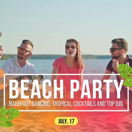 Platilla de diseño Colorful Beach Party Announcement With Guitar Animated Post