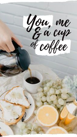 Designvorlage leckeres frühstück mit kaffee und sandwiches für Instagram Video Story