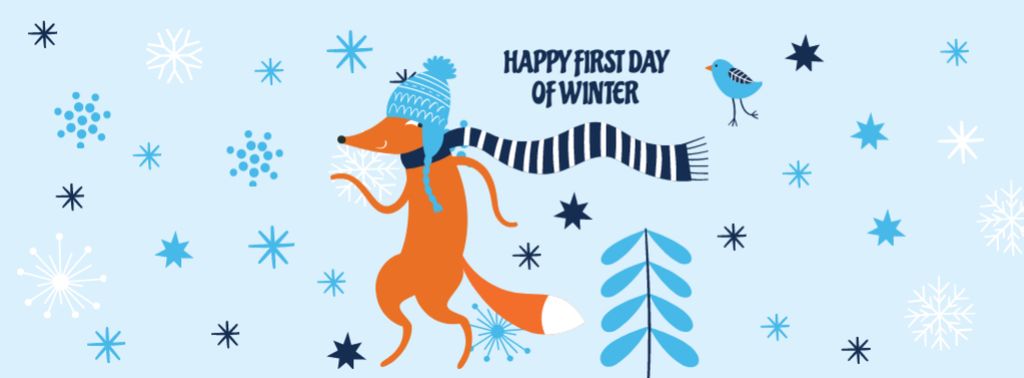 First Winter Day Greeting with Cute Fox Facebook cover Πρότυπο σχεδίασης