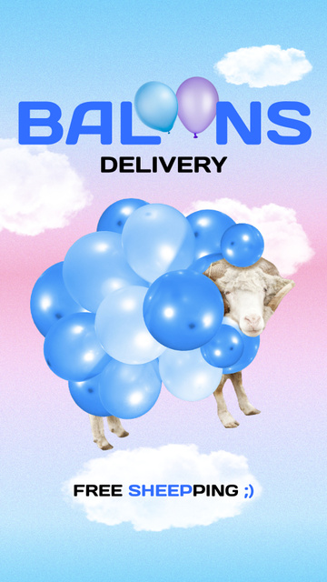 Funny Illustration of Cow in Balloons Instagram Story Design Template