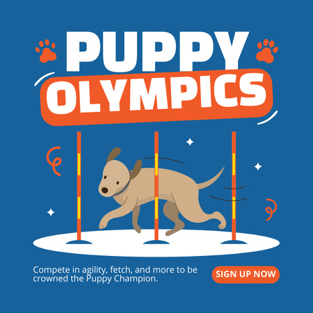 Puppies Contest Announcement on Blue Instagram AD Design Template