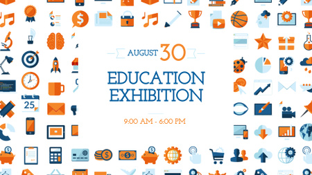 Education Exhibition Bright Sciences Icons FB event cover tervezősablon