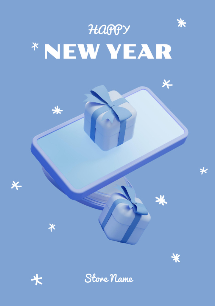 Template di design New Year Holiday Greeting With Presents Postcard A5 Vertical