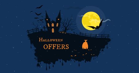 Ontwerpsjabloon van Facebook AD van halloween aanbieding met night scary castle
