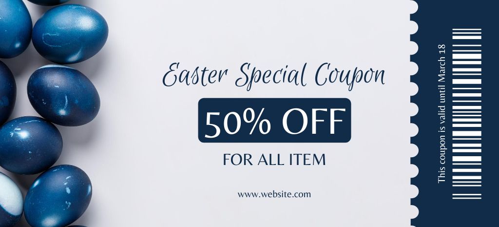 Designvorlage Easter Offer with Blue Painted Easter Eggs für Coupon 3.75x8.25in