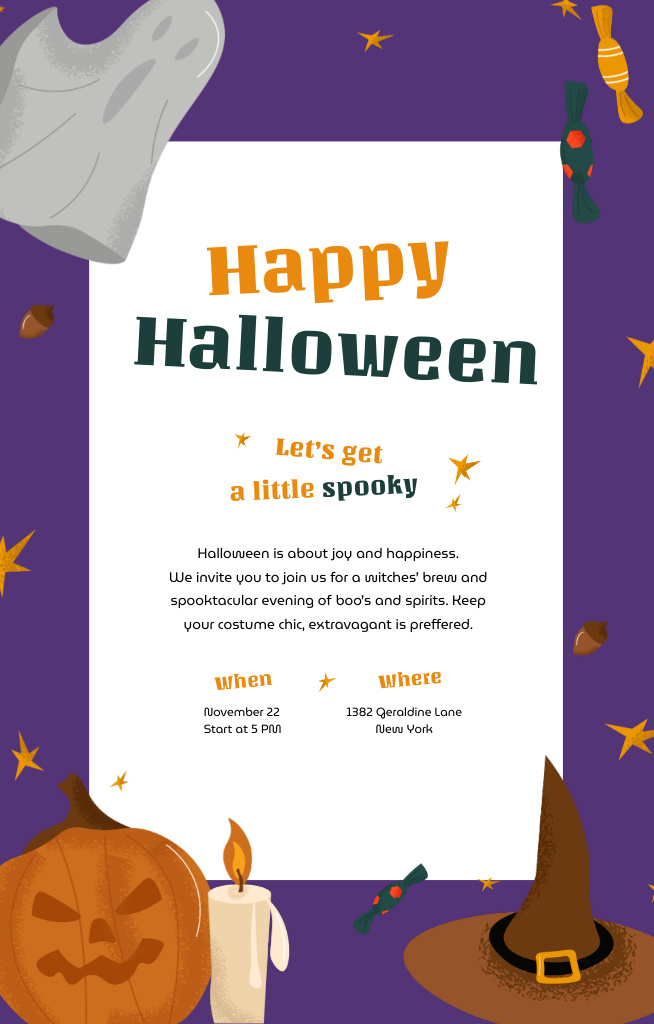 Halloween Celebration With Scary Pumpkin And Witch Hat Invitation 4.6x7.2in – шаблон для дизайну