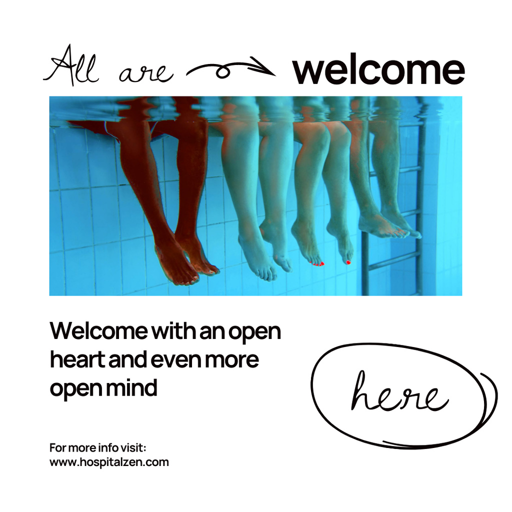 Template di design New Clinic Opening Announcement with People in Pool Instagram