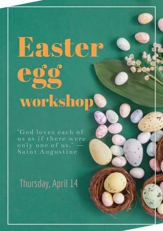 Easter Workshop Ad with Painted Eggs in Nests Flyer A5 Modelo de Design