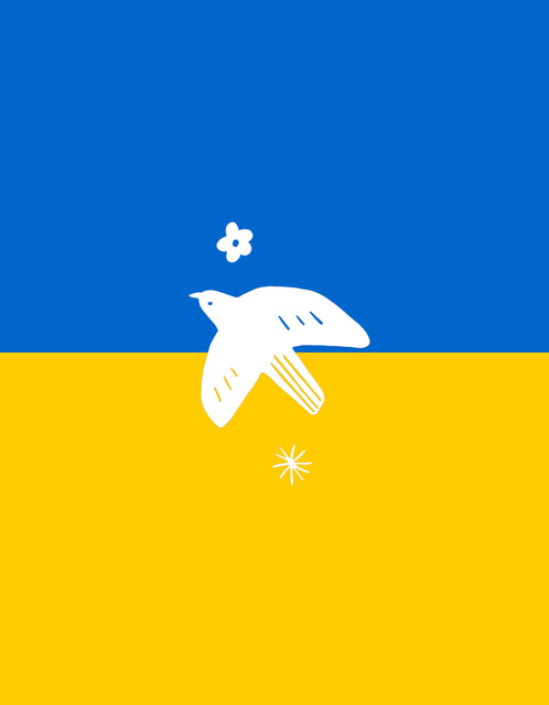 Illustrated Dove Flying Near Ukrainian Flag T-Shirt Tasarım Şablonu