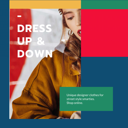 Szablon projektu Reklama designerskiego sklepu z ubraniami ze stylową kobietą Animated Post