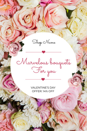 Offer of Beautiful Blooming Flowers on Valentine's Day Postcard 4x6in Vertical Design Template