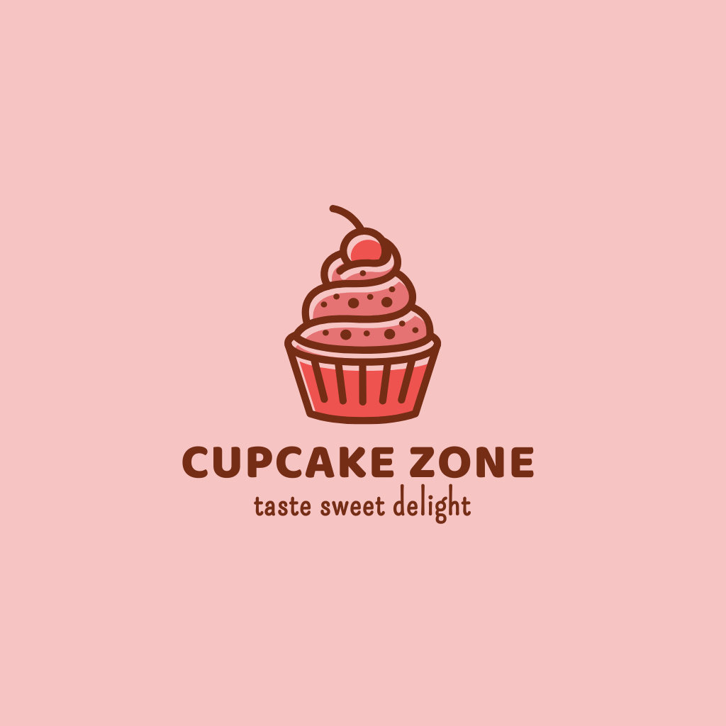 Bakery Ad with Cute Cupcake Character Logo Tasarım Şablonu