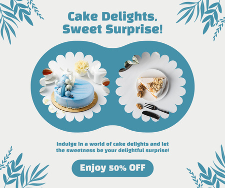 Best Cakes Sale Ad on Blue Facebook Design Template