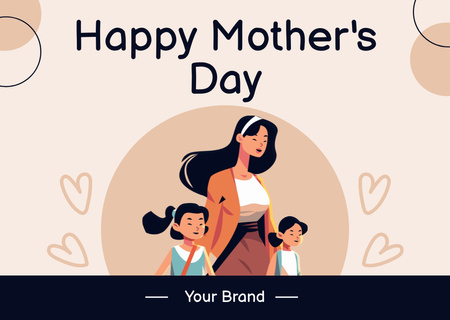 Mom with Daughters on Mother's Day Card Design Template