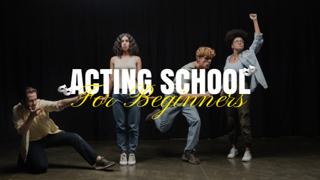 Aspirantes a atores ensaiando no palco da escola de atuação Youtube Thumbnail Modelo de Design