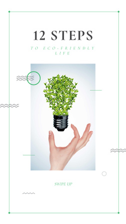 Designvorlage Öko-Glühbirne mit Blättern für Instagram Story