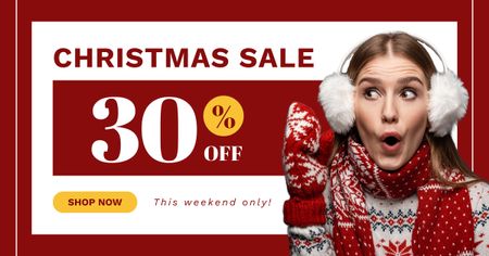 Platilla de diseño Christmas Sale of Winter Clothes Red and White Facebook AD