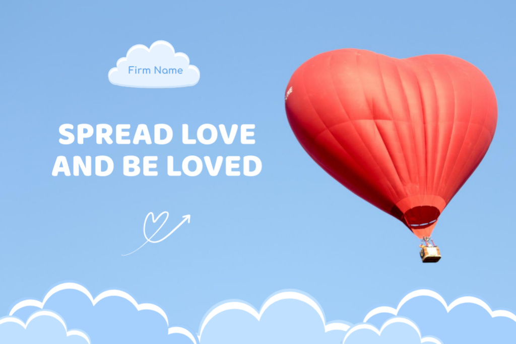 Cute Valentine's Phrase With Heart Shaped Balloon Postcard 4x6in Tasarım Şablonu