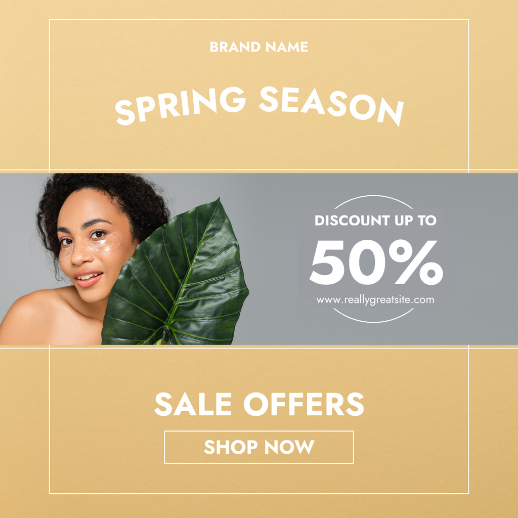 Spring Sale Announcement with Attractive African American Woman Instagram AD Design Template