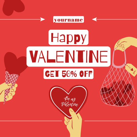 Valentine's Day Sale Offer on Red Instagram AD Design Template