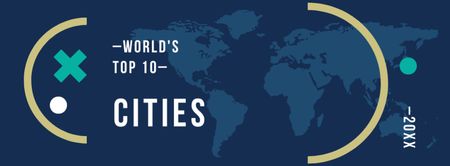 Plantilla de diseño de Mapa mundial con marco Facebook cover 