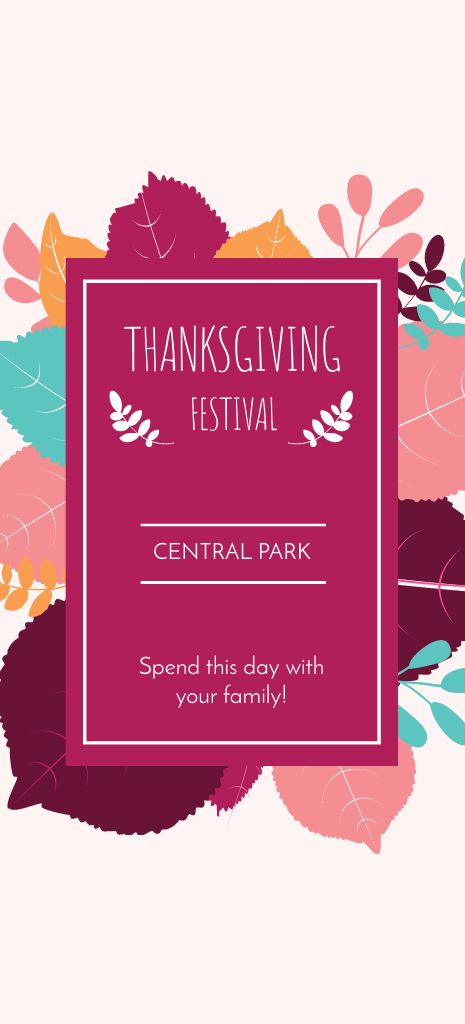 Thanksgiving Festival in Frame with Autumn Leaves Flyer 3.75x8.25in Design Template