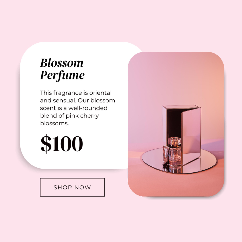Blossom Scent Perfume Promotion in a Pink-Themed Setting Instagram Šablona návrhu