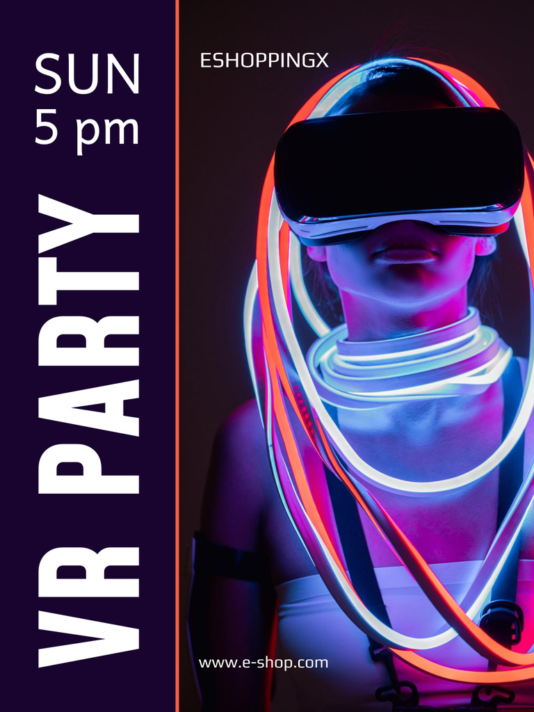 Virtual Social Event With Neon Light And Headset Poster 36x48in Tasarım Şablonu