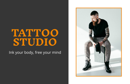 Platilla de diseño Inspiration Quote And Tattoo Studio Services Offer Business Card 85x55mm