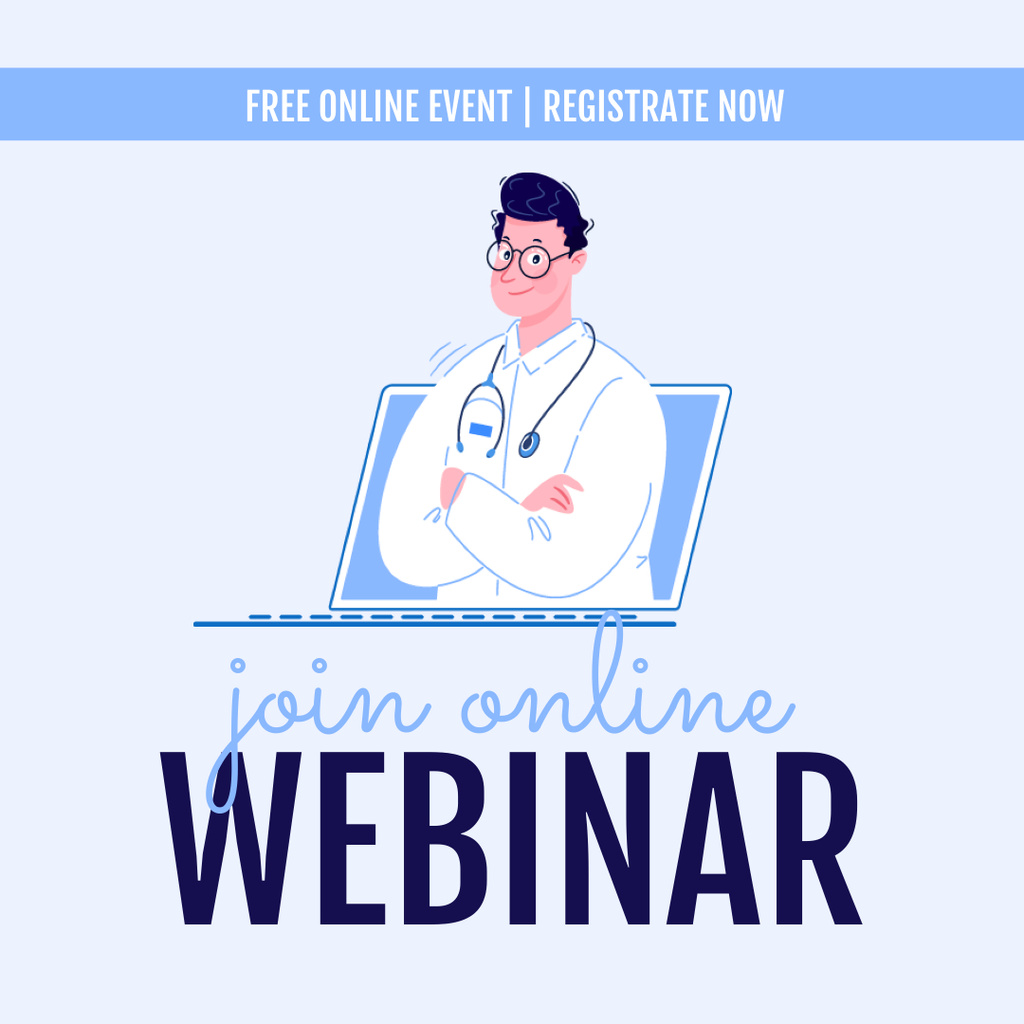 Webinar Announcement with Doctor on Laptop Screen Instagramデザインテンプレート