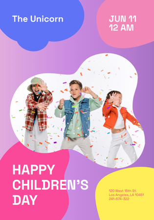 Children's Day Ad with Children on Inflatable Ring Poster 28x40in Πρότυπο σχεδίασης