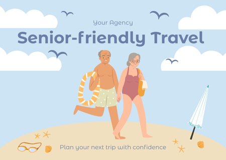Ontwerpsjabloon van Card van Seniorvriendelijk reizen naar Summer Beach