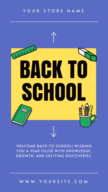 School Sale with Stationery Illustration Instagram Story Design Template
