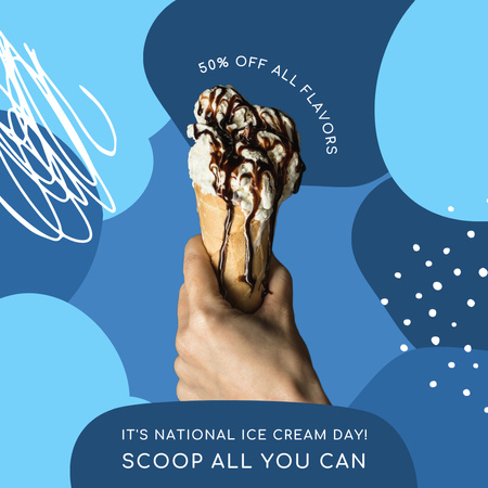 Appetizing Ice Cream Cone Sale Announcement Instagram Design Template