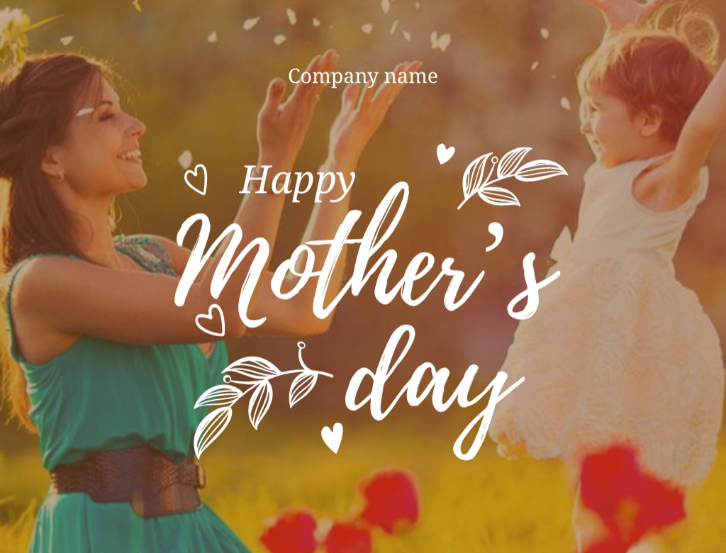 Mother's Day Greeting And Mother Playing With Daughter Postcard 4.2x5.5in Design Template
