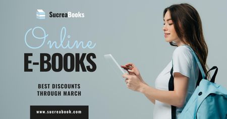 Online E-books Store Ad Girl Reading Facebook AD Modelo de Design