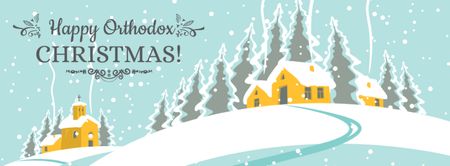 Orthodox Christmas Greeting with snow town Facebook cover Design Template