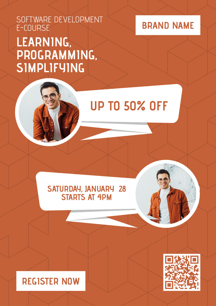 Plantilla de diseño de Programming Course Ad with Successful Programmer Poster 