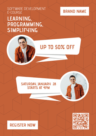 Programming Course Ad with Successful Programmer Poster Design Template