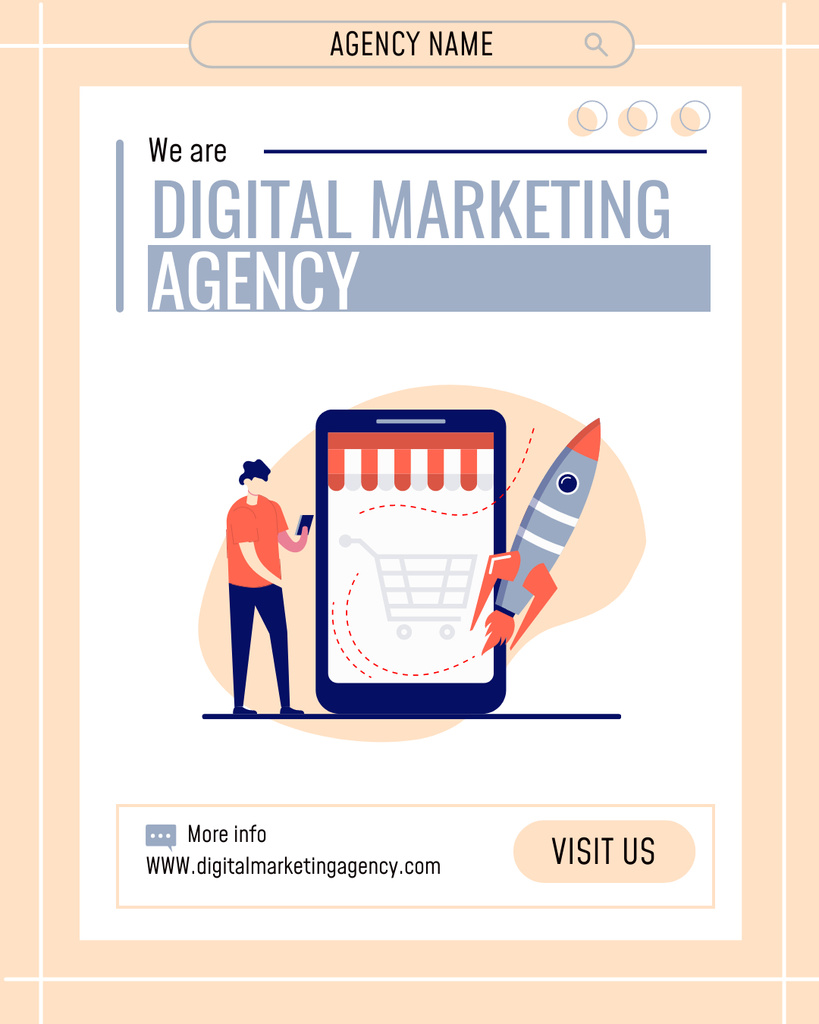 Designvorlage Digital Marketing Agency Service Offer with Man and Smartphone für Instagram Post Vertical