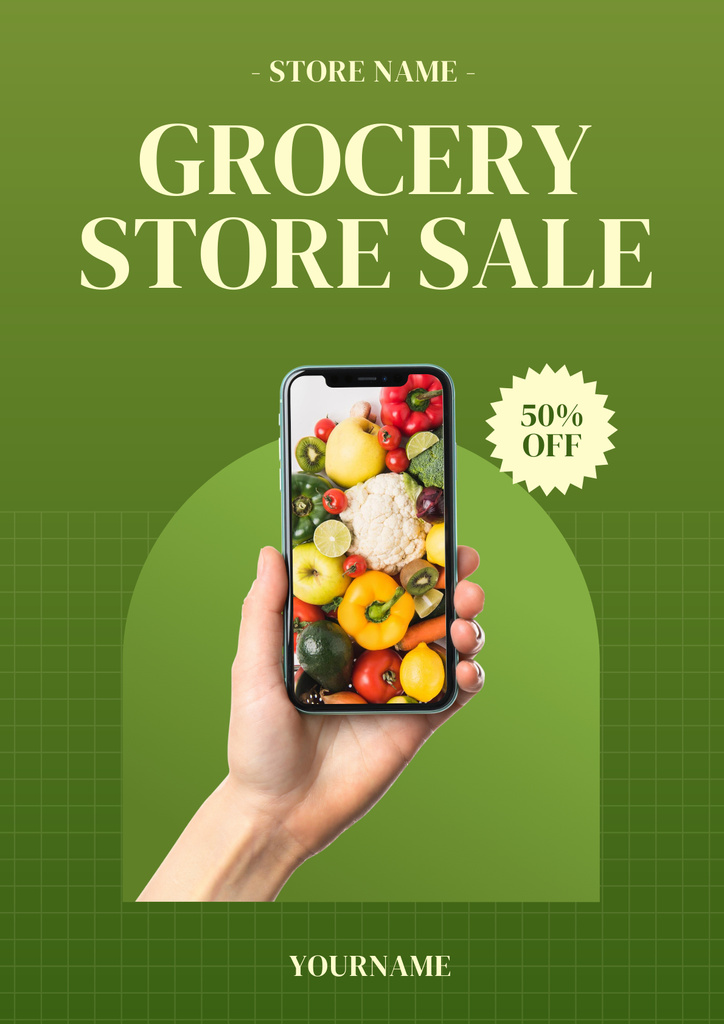 Sale Offer For Food In Online Groceries Poster Πρότυπο σχεδίασης