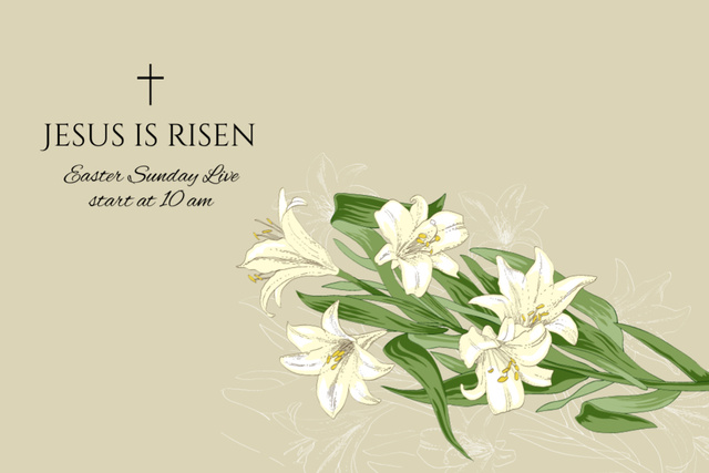 Easter Sunday Celebration Announcement with Floral Illustration Flyer 4x6in Horizontal Design Template